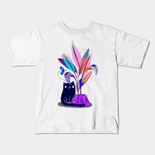 Black cat and butterfly Kids T-Shirt